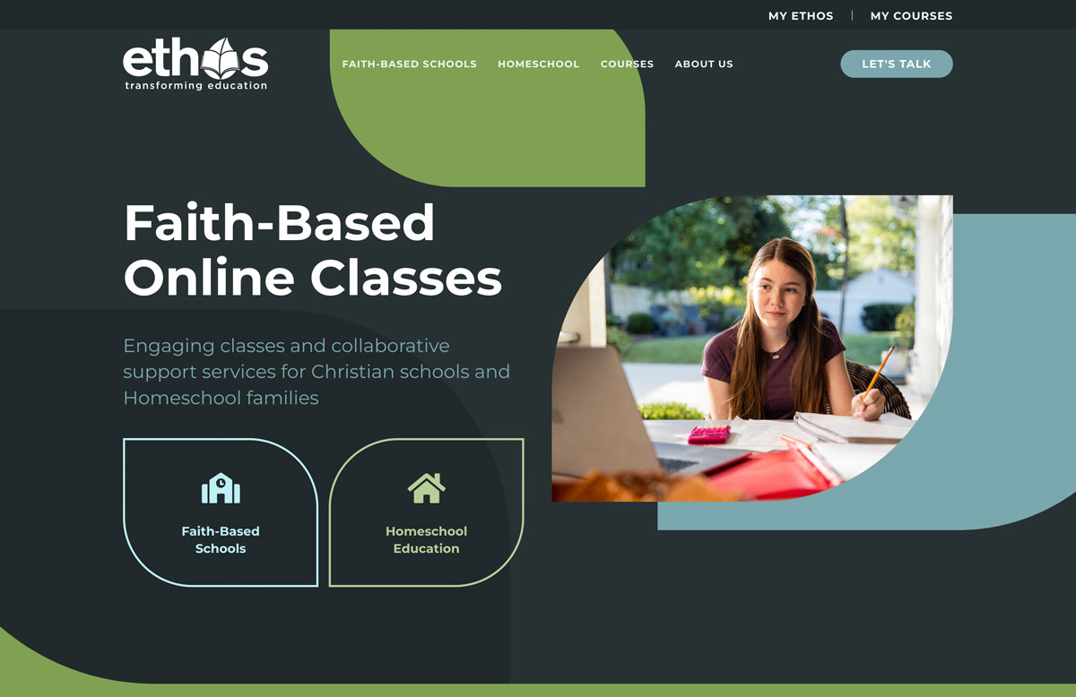 "Faith-based Online Classes" image on laptop.