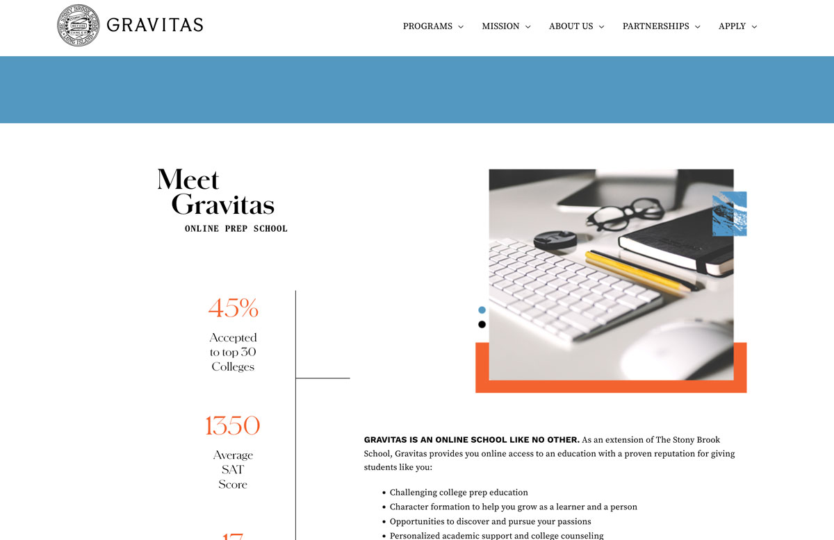 "Meet Gravitas" image on laptop screen
