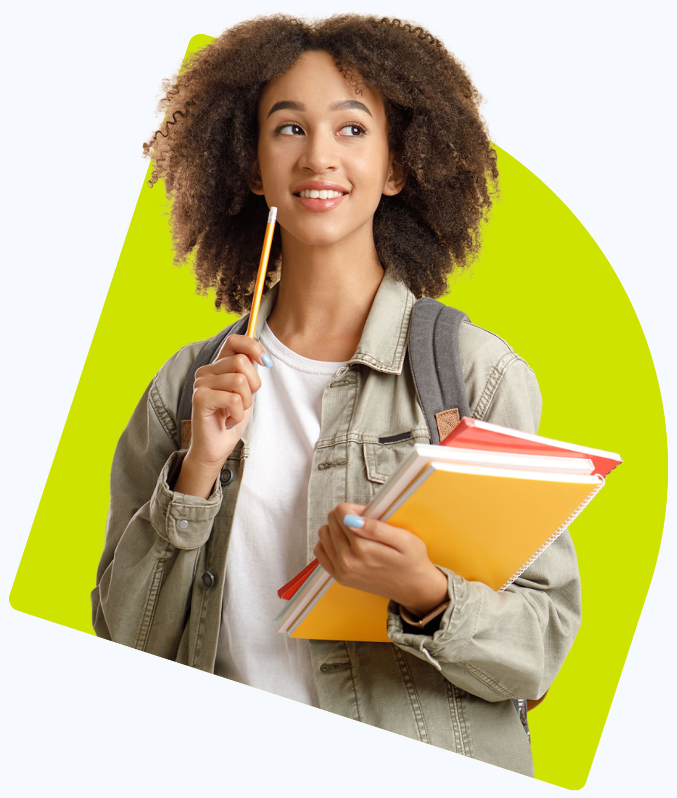 Teen student with books and a pencil