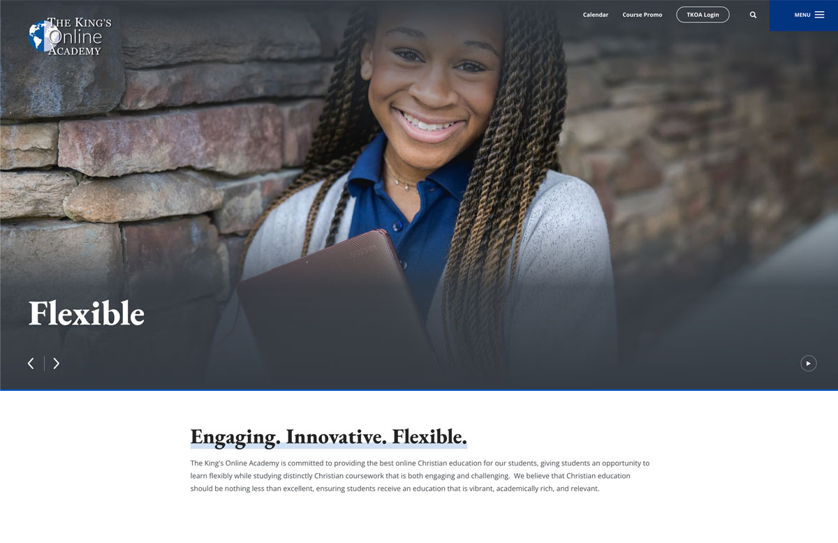 "Engaging. Innovative. Flexible." laptop image.